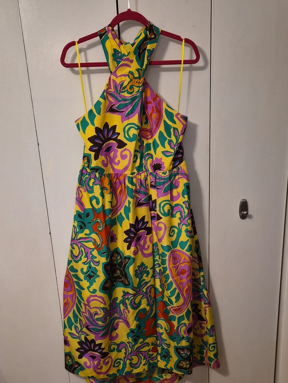J. Crew Yellow Floral Halter Dress with Multicolor Print, Size 12